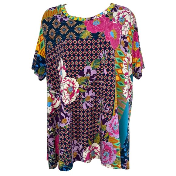 Johnny Was Maggie Crewneck Swing T-Shirt Multicolor Floral Patchwork Print XL - Picture 8 of 9
